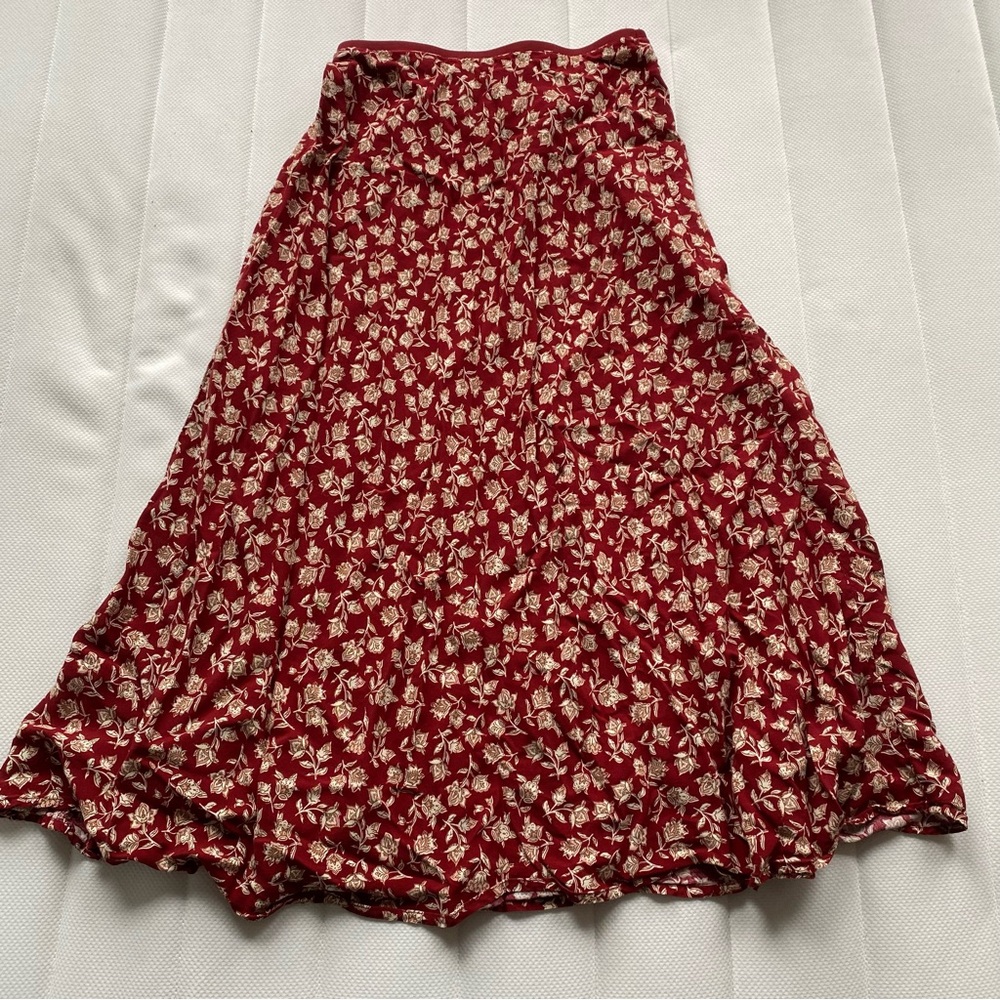 Mango Red Floral Maxi Skirt with Cream Print